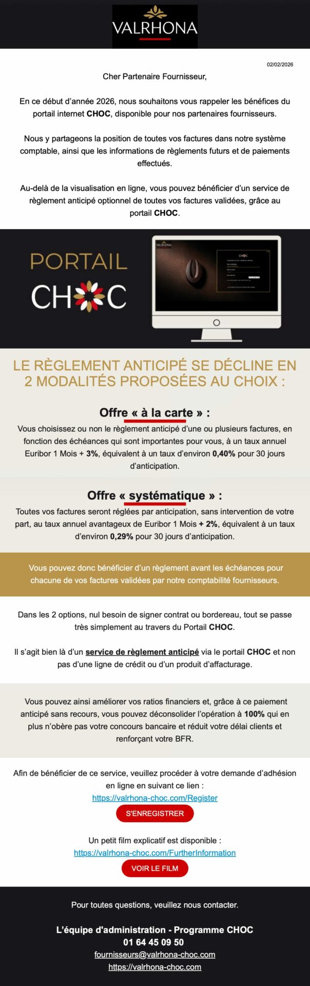 Emailing Portail CHOC/Valrhona pour Corporate LinX- Laure Drucy